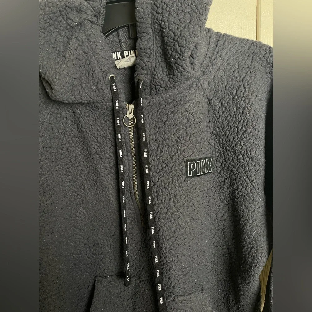 Victoria’s Secret Pink Sweatshirt Gray Hoodie Full Zip Fleece Size Medium - Picture 5 of 6